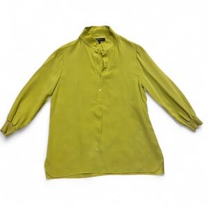 Lafayette 148 Lime Green Mock-Neck Silk Blouse